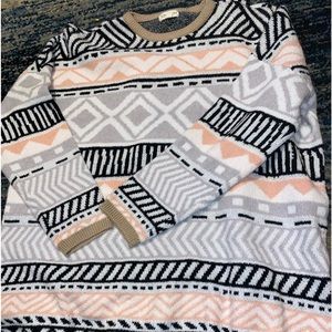 52seven by Belk sweater Size XL geometric pattern soft cozy oatmeal black pink